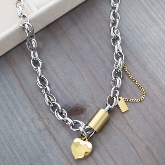 Elegant Silver and Gold Heart Pendant Necklace - Picture 1 of 4